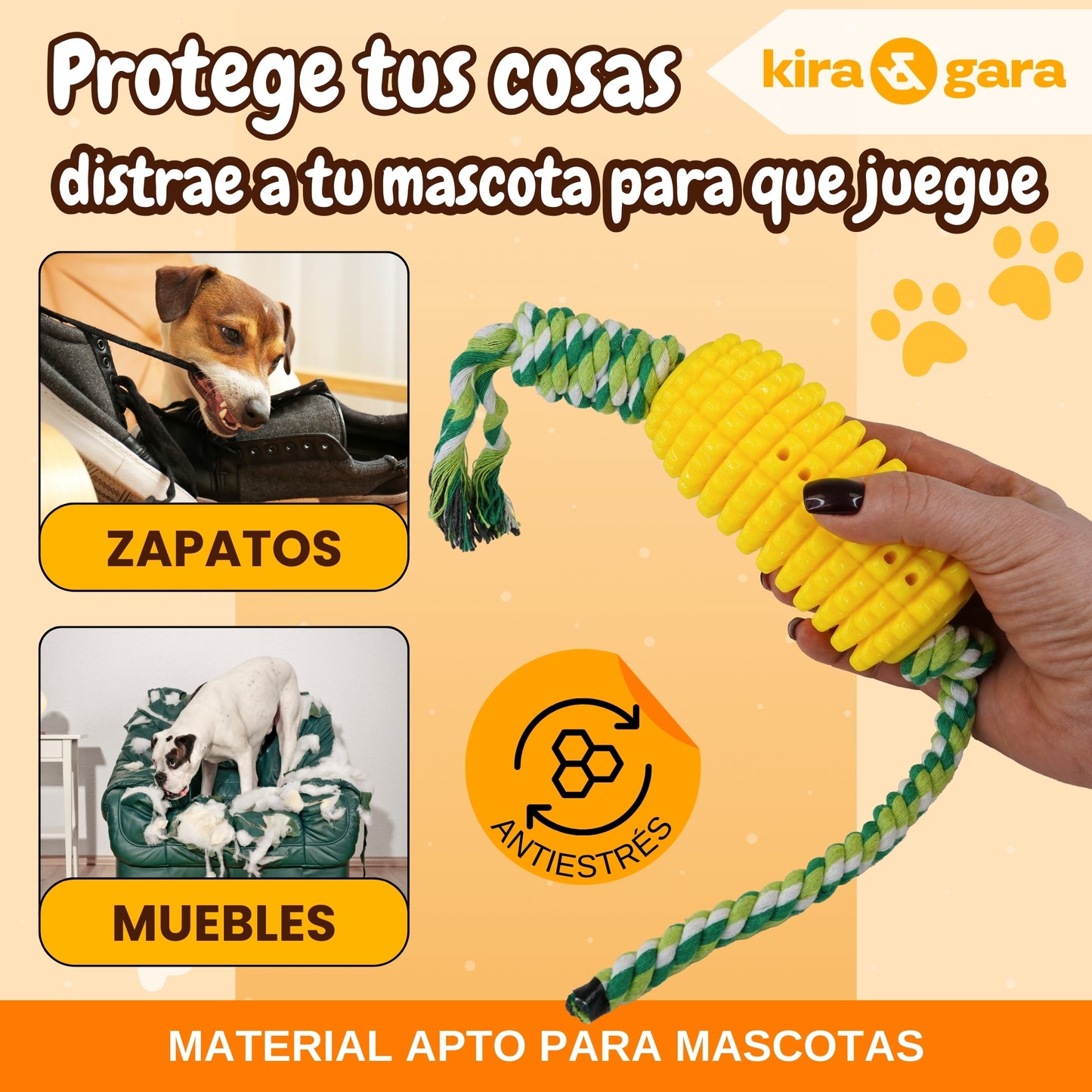 CornBrush - Juguete Perro Indestructible - Mordedor Perro - Juguete Limpiadientes - Juguete Antiestrés
